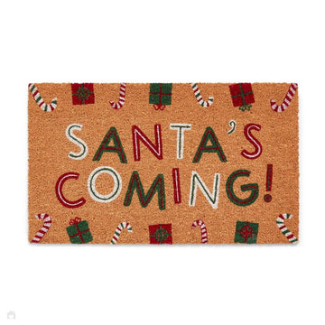 Christmas Coir Santas Coming Green/Red Mat-Think Rugs-Rug Love - The Most Loved Rug Store